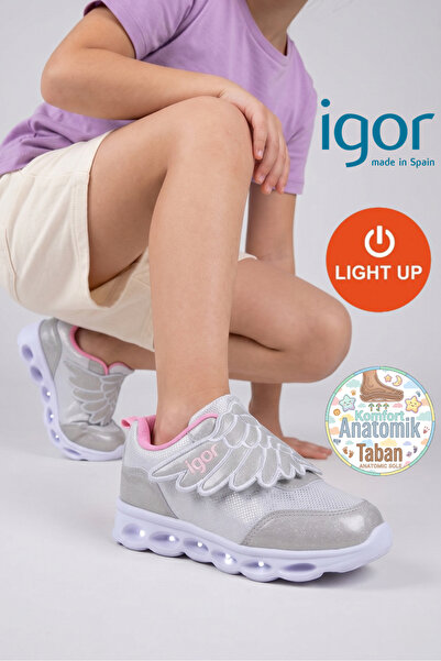 IGOR Bc10001-004 Bella Kız Çocuk Işıklı Cırtlı Günlük Ayakkabı Fucsia Grey Plata