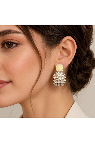 Kutcha Accessories Sedef Mermer Desenli İnci Detaylı Küpe