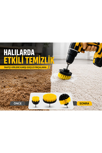 Genel Markalar 3lü Matkap Ucu Banyo Küvet Duşakabin Araba Tekerliği Koltuk Yıkama Temizleme Fırçası Seti