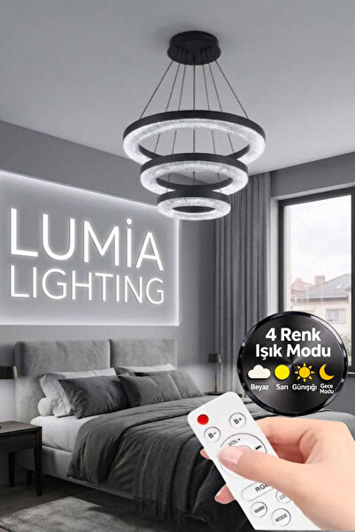 Lumia Lighting Vera Model Siyah Kumandalı 3 Renk Modu Ledli Modern Salon Mutf...