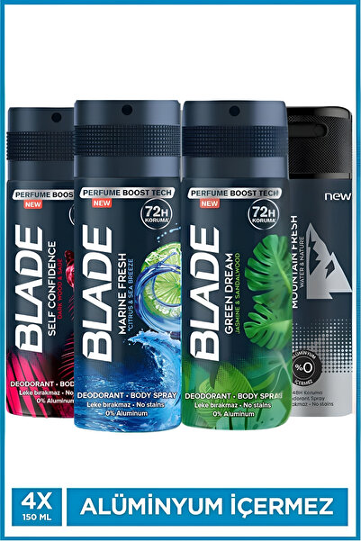 Blade Erkek Deodorant 4x150 Ml (Marine,Mountain,Self Confidence,Green Dream) ...