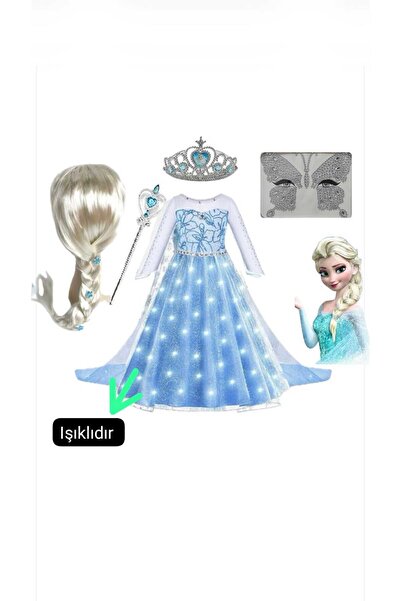 3b kids ışıklı elsssaa karlar ülkesi anna kostüm elbise + elsa peruk + elsa t...