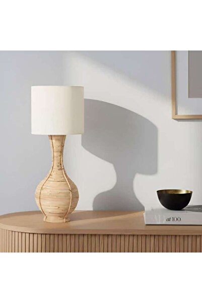 PAN HOME مصباح طاولة إيموري المصنوع يدويًا من الخيزران 28×60 سم - طبيعي