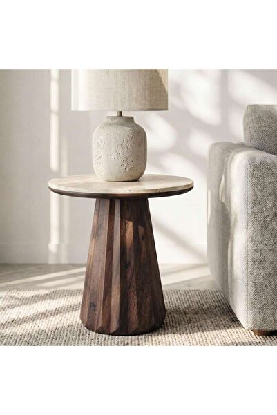 PAN HOME Minda End Table Ceramic - Beige & Walnut