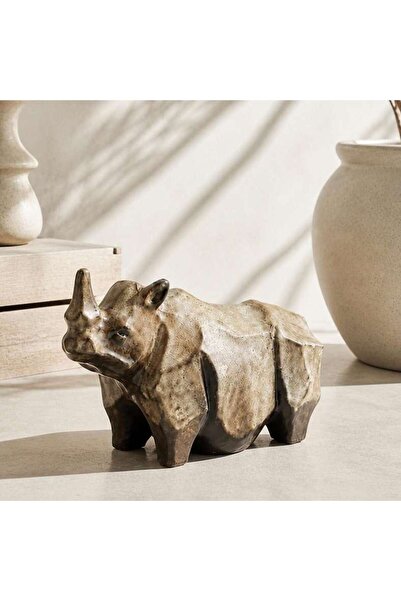 PAN HOME Ceratops Ceramic Rhinoceros Figurine 24.5x11x16.5cm - Brown
