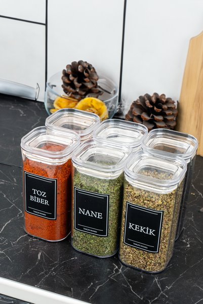 Generic Brand Set of 6 300 ml Vacuum Labeled Mica Spice Shakers Storage Container