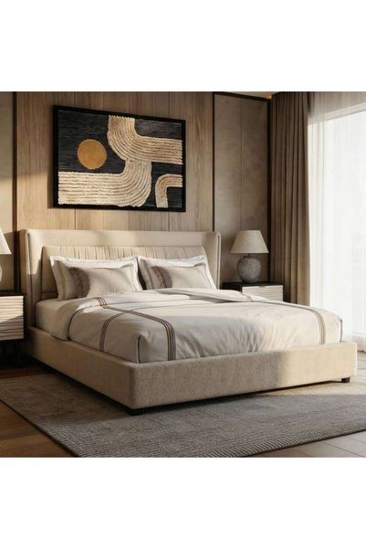PAN HOME سرير بريتو سوبر كينج 200x200 سم مع إضاءة ليد تعمل باللمس - كريمي