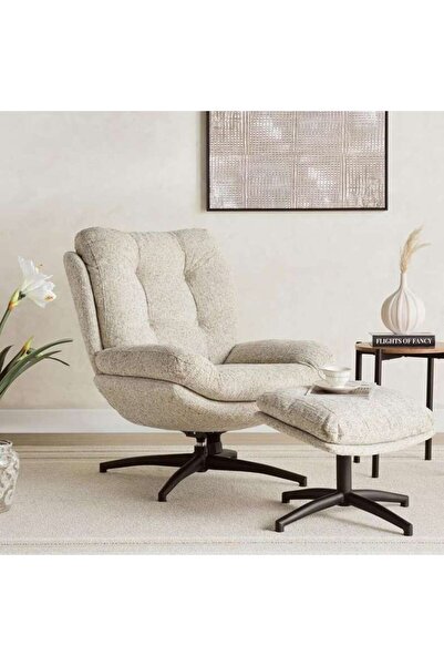 PAN HOME AMORE ACCENT CHAIR WITH OTTOMAN - BEIGE