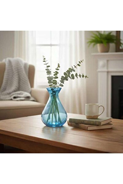 PAN HOME مزهرية زجاجية معاد تدويرها من سيمبليسيتي 7.3×7.3×10.7 سم - أزرق فاتح