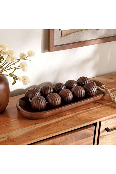 PAN HOME Almond Wooden Ribbed Design Decor Garland 8x8x135cm - Brown