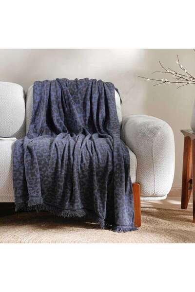PAN HOME Vivian Knitted Throw With Fringes-130x170- Blue