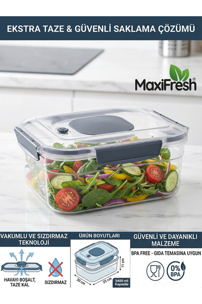 MAXİFRESH حاوية تخزين مفرغة من الهواء سعة 3400 مل