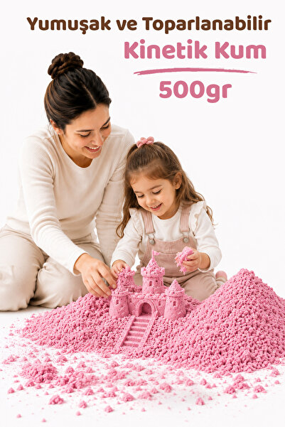 HEROES 500 Gr Pembe Kinetik Kum - Eğlenceli Akışkan Eğitici Kinetik Oyun Kumu