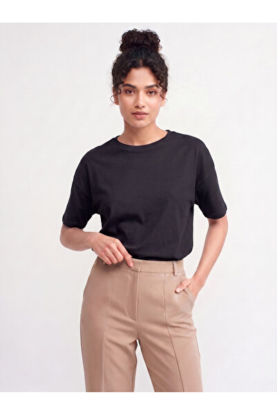 warn Düşük Omuz Kadın Basic Düz T-Shirt Yazlık Pamuklu Kumaş