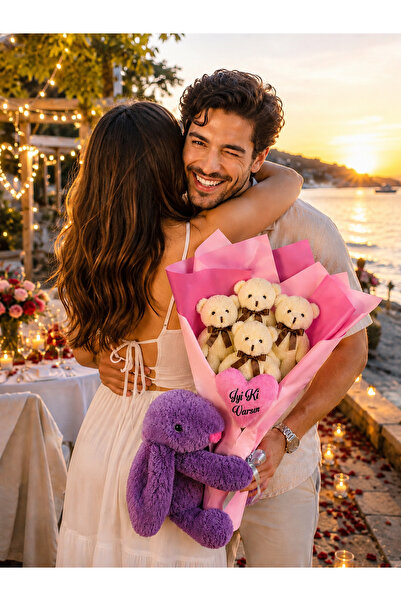 Pandamkee هدية للحبيب: باقة دببة قطيفة - هدية رومانسية مع أرانب ودببة