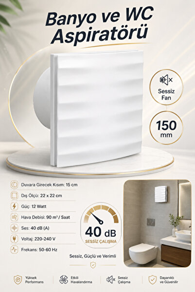 NZB Banyo WC Aspiratör Fanı Süper Sessiz 12 W Kapaklı Düz 150 mm Duvar Tipi T...