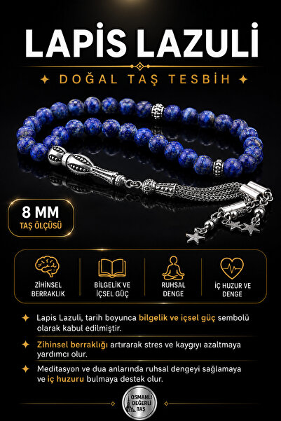 OSMANLI DEĞERLİ TAŞ Sertifikalı Lapis Lazuli Doğal Taş Tesbih T184