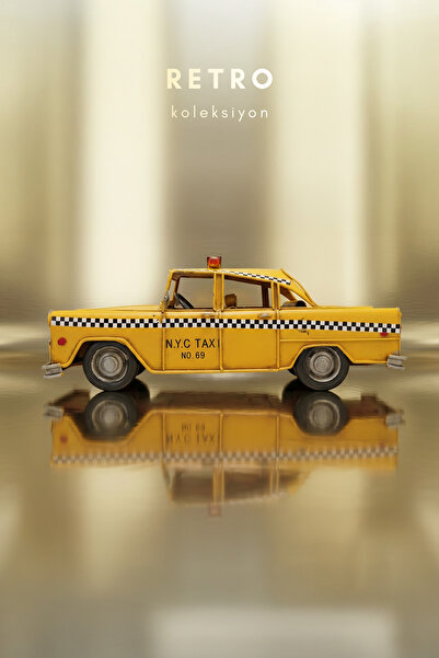 Pat Aksesuar Retro Dekoratif Nostaljik Taksi Araba – 27x11 cm Vintage Sarı Ta...