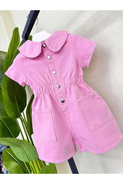 Kidmark Çocuk Modası Kız Çocuk Bebe Yaka Taşlı Şort Tulum