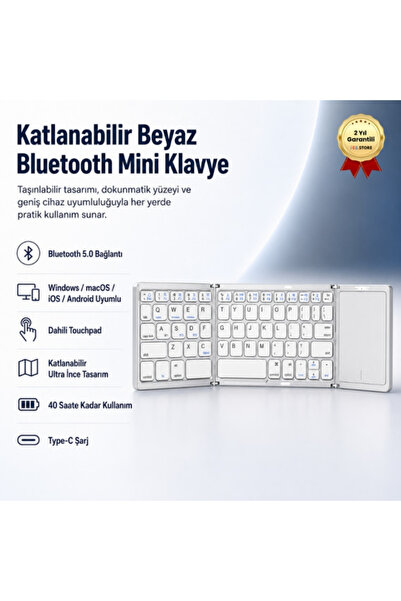H Katlanabilir Beyaz Her Cihaza Bluetooth İle Uyumlu Portatif Taşınabilir Dok...