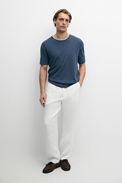 Massimo Dutti Kısa kollu keten pamuklu t-shirt