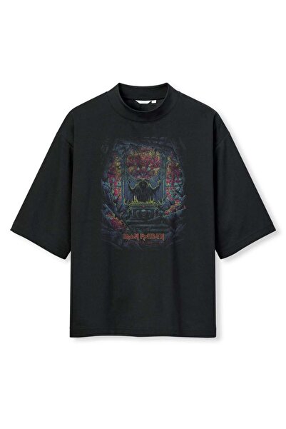 buzagi tasarım ürünleri Iron Maiden Digital Print Oversize Black Unisex T-Shirt