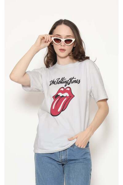 buzagi tasarım ürünleri Rolling Stones Regular Fit Unisex White T-Shirt