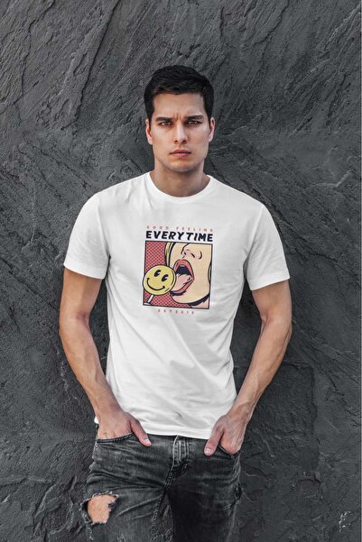 buzagi tasarım ürünleri Everytime Digital Print Regular Fit Unisex White T-Shirt