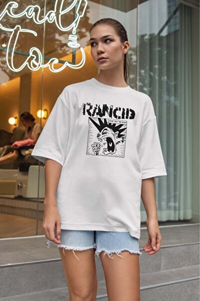 buzagi tasarım ürünleri Rancid Oversize Unisex White T-Shirt