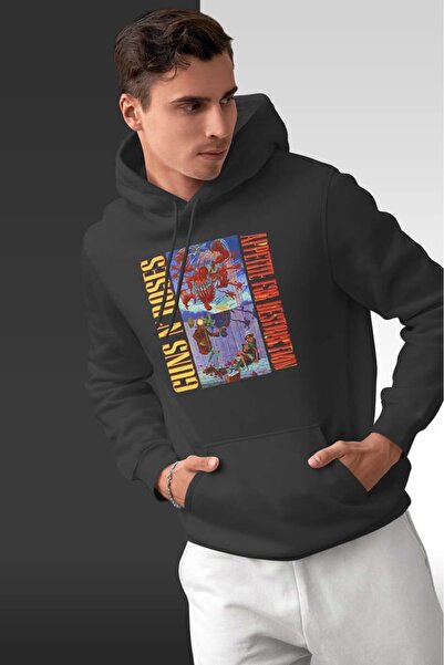 buzagi tasarım ürünleri سويت شيرت بقلنسوة كبير الحجم للجنسين من Guns'n Roses