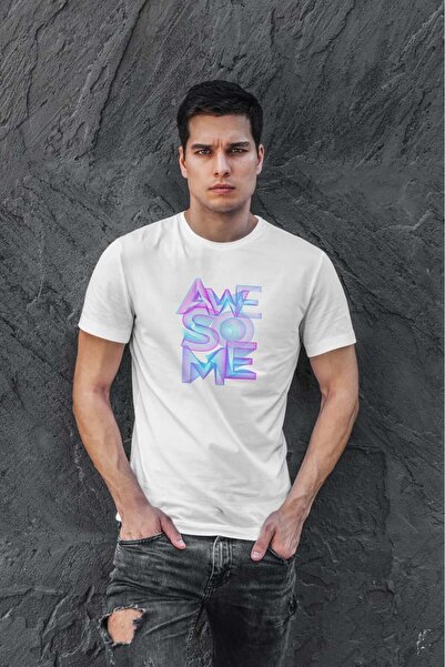 buzagi tasarım ürünleri Awesome Digital Printing Regular Fit White Unisex T-S...