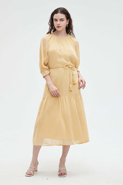Nichii 3/4 Sleeve Midi Dress with Waist Tie