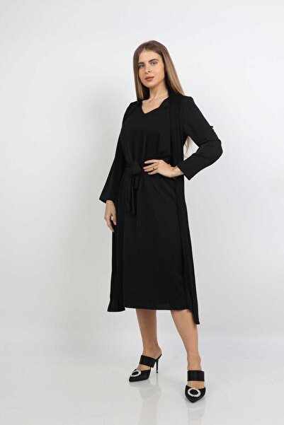 mica Midi Dress with Waist Belt and Long Sleeves