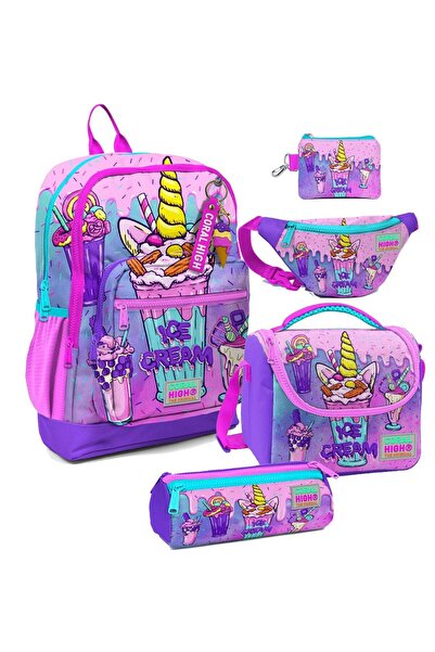 Coral High Model de înghețată roz violet - Set de ghiozdane pentru școala pri...