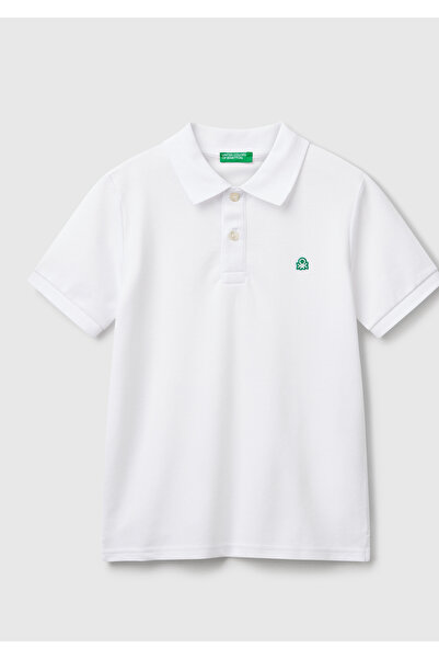 United Colors of Benetton Erkek Çocuk Beyaz Logolu Pike Polo T-Shirt