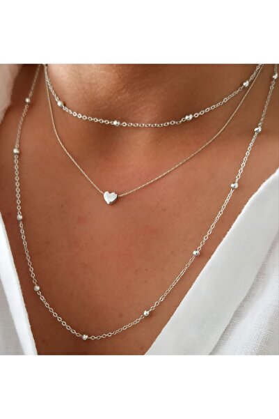 DENİZDENAL Kalp Kolye Silver 3lü Set