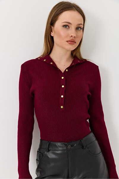 Raneel Kazançlı Alışveriş Women's Black Mock Neck Snap Fasteners Soft-Texture...