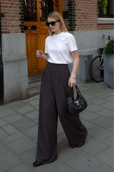 Madmext Bitter Brown Relaxed Fit Pleated Trousers Mg2709