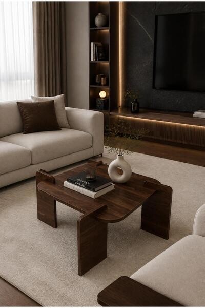 tridihome Modern Orta Sehpa Ceviz Renk Üst Tablalı MDF ahşap Şık Tasarım Salo...