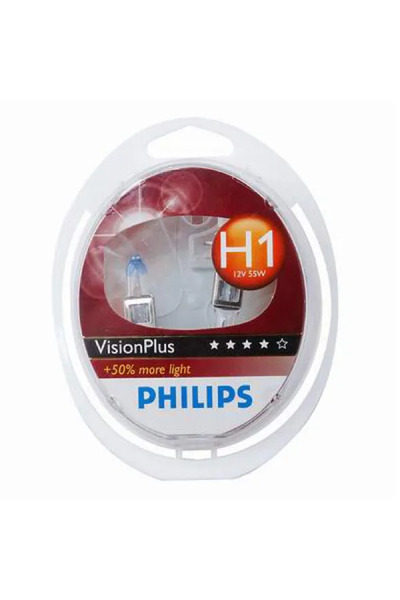 Philips Комплект от 2 халогенни крушки VisionPlus +60% H1 55W 12V за фарове н...