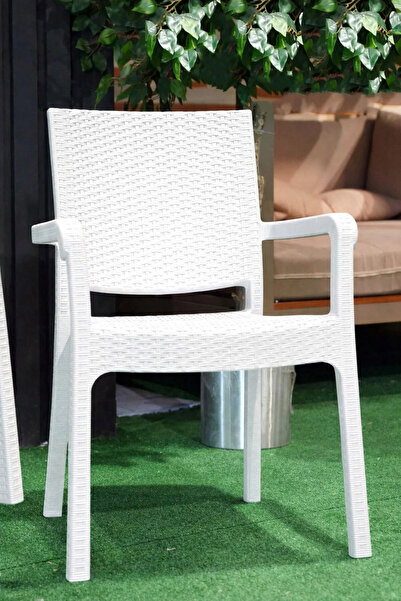 Alezy Hilton Rattan Desenli Koltuk Kollu Balkon Bahçe Koltuğu