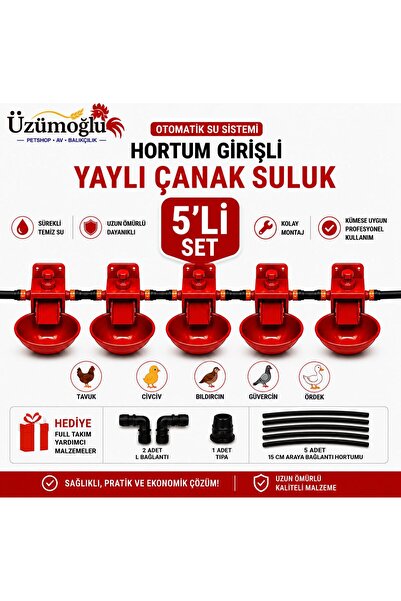 üzümoglu 5 adet Hortum Girişli Yaylı Çanak Suluk Otomatik Tavuk Civciv Suluk ...