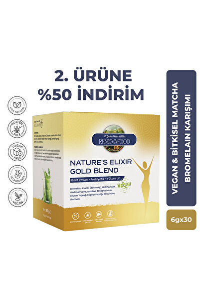 Renova Nature’s Elixir Gold Blend Matcha Bromelain Spirulina Vegan Bitkisel F...
