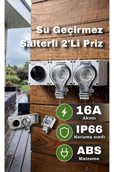 Nexo Su Geçirmez şalterli 2'li priz (IP 66)