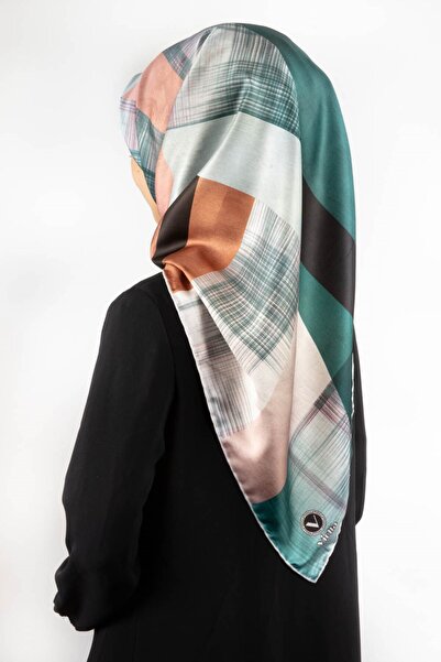 VİOLLA Twill Geometrik Desenli Petrol Mavisi Renkli 90x90 Eşarp (İpek İçermez...
