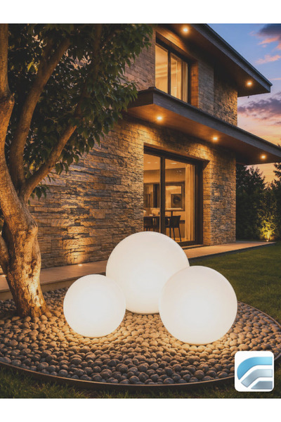 TR ELİTA Bahçe Aydınlatma Topları Beyaz Renk Opak Glop + Dip + Kazık Tam Set ...