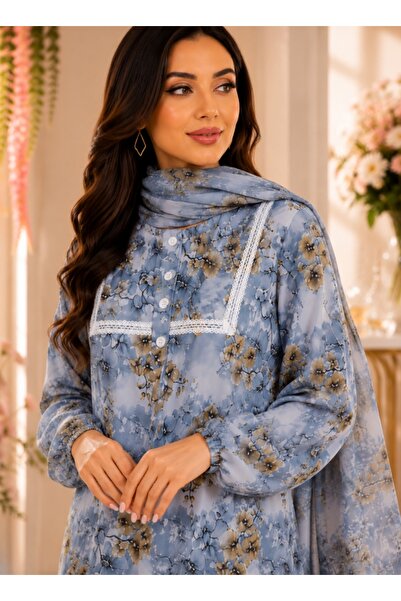 amaan Women's Modern Floral Print Rayon Abu Tarha Jalabiya, Long Sleeve, elas...
