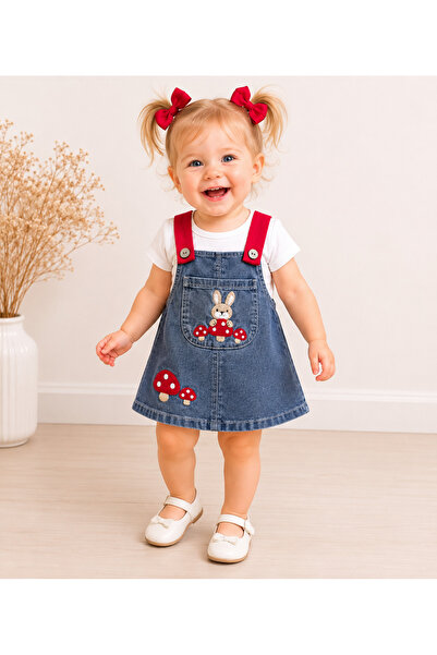 Baby Buu TAVŞAN VE MANTAR NAKIŞLI %100 PAMUK KISA KOL TİŞÖRTLÜ KOT JİLE BEBEK...
