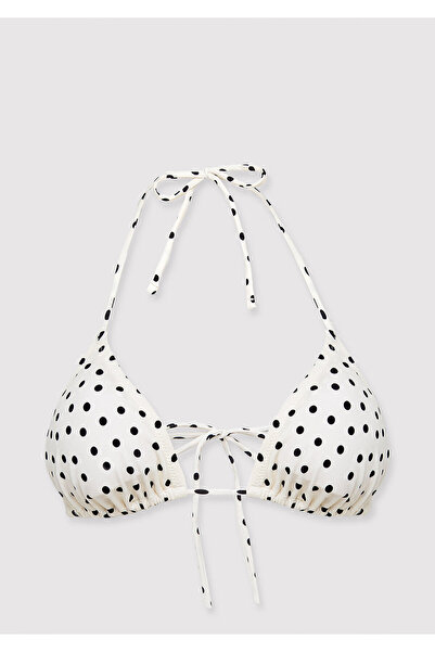 Mavi Puantiye Desenli Ekru Bikini Üstü 1914095-70053