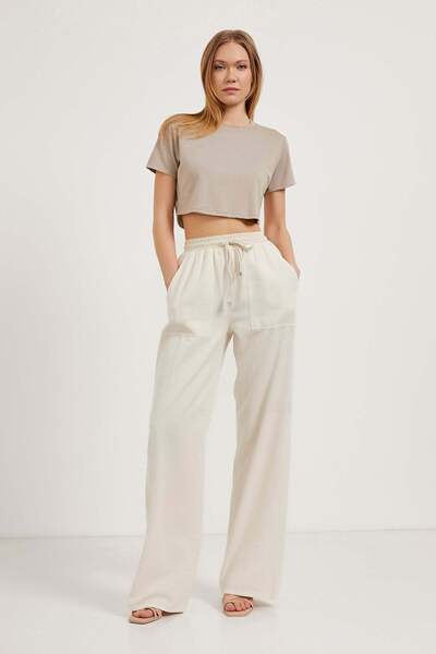 Arma Life Women's Elastic Waist Baggy Fit Stone Palazzo Trousers